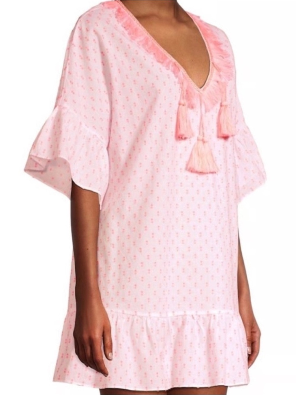 Lilly Pulitzer Kipper Coverup Mini Dress Pink Starbur Pink V Neck Cotton Size Sm